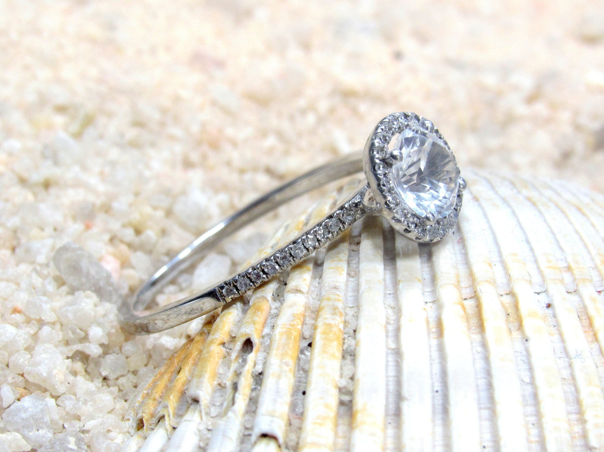 Padparadscha Sapphire Engagement Ring, Orange Ring, Round Diamonds Halo Ring, Pricus, 1ct Ring,White Gold-Yellow Gold-Rose Gold Ring, 6mm BellaMoreDesign.com