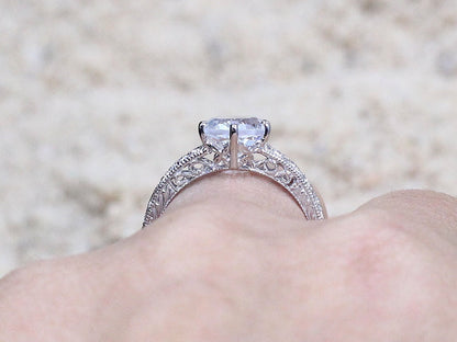 Peach Sapphire Engagement Ring Antique Style Polymnia Milgrain Filigree Round Vintage 2ct 8mm Custom White-Yellow-Rose Gold-10k-14k-18k-Plt BellaMoreDesign.com