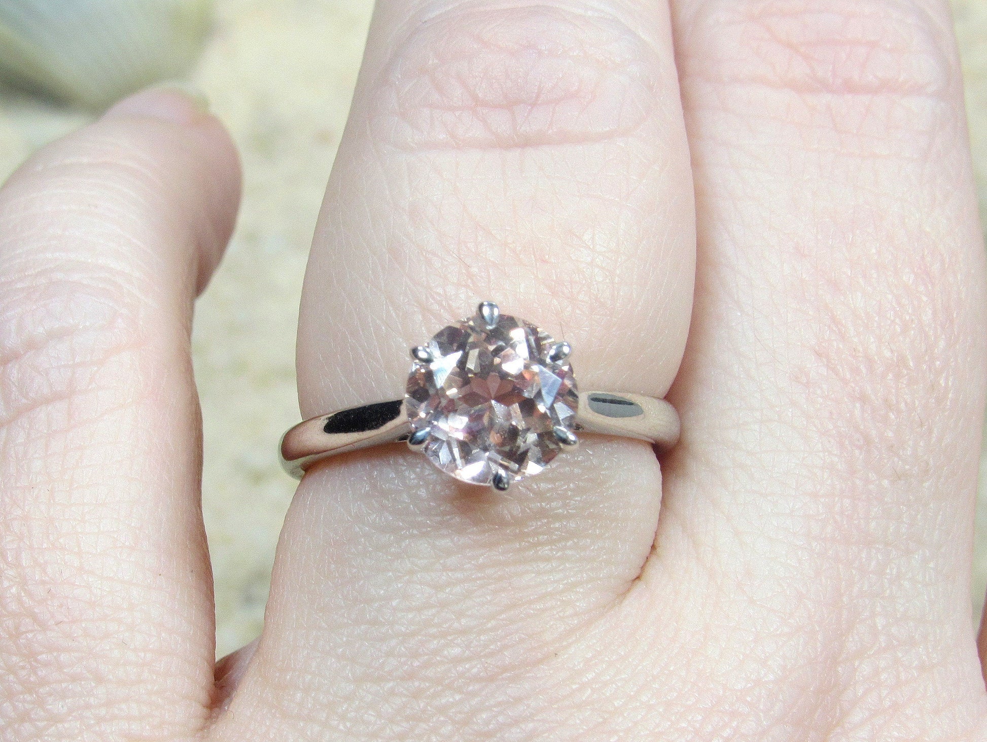 Peach Sapphire Engagement Ring,Dinlas,6 prong Ring,Solitaire Ring,White Sapphire Ring,Sapphire Ring,White-Yellow-Rose Gold-10k-14k-18k-Plt BellaMoreDesign.com