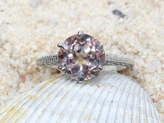 Peach Sapphire Engagement Ring,Vintage Ring,Antique Ring,Filigree Ring,Maia,3ct Ring,Sapphire Ring,White-Yellow-Rose Gold-Platinum BellaMoreDesign.com