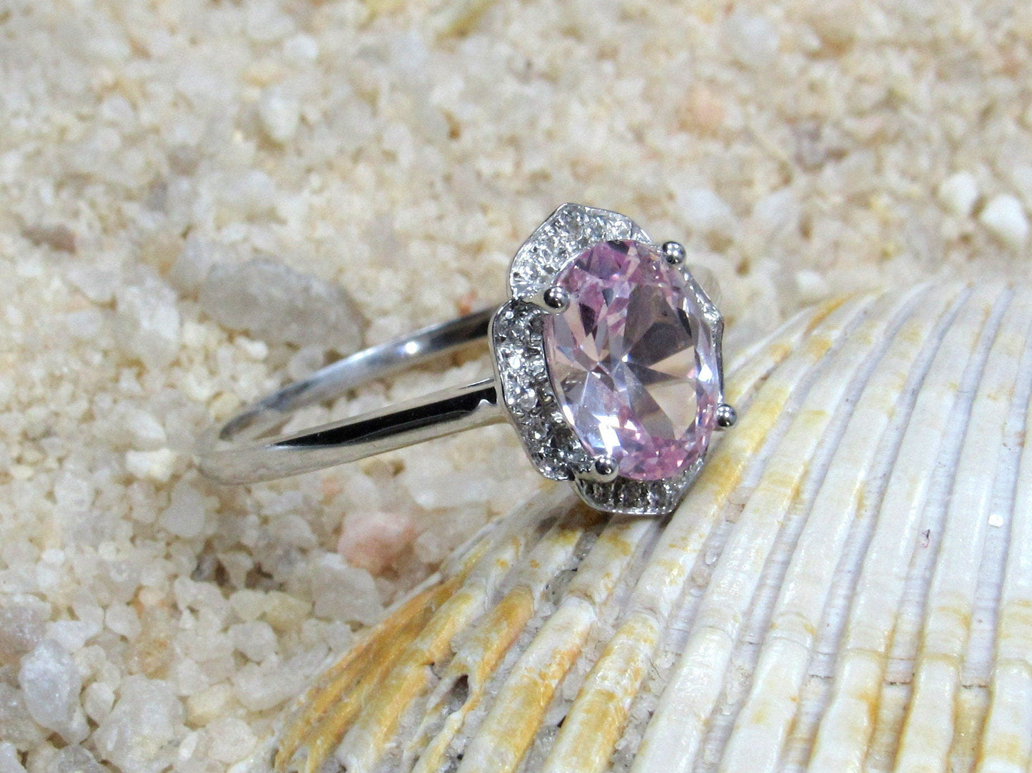 Peach Sapphire Oval Engagement Ring, Floral Ring, Sospita, 2ct Ring, White-Yellow-Rose Gold-10k-14k-18k-Platinum, 8x6mm Oval BellaMoreDesign.com