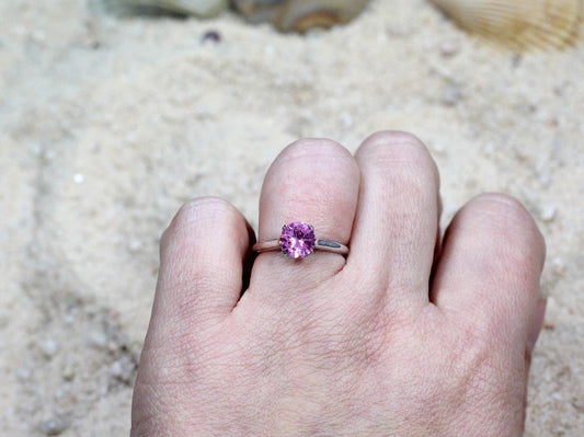 Pink Sapphire Engagement Ring, 4 Double prong, Solitaire, Caerus, 1.5ct, 7mm, Pink Sapphire, Promise Ring, Gift for her BellaMoreDesign.com