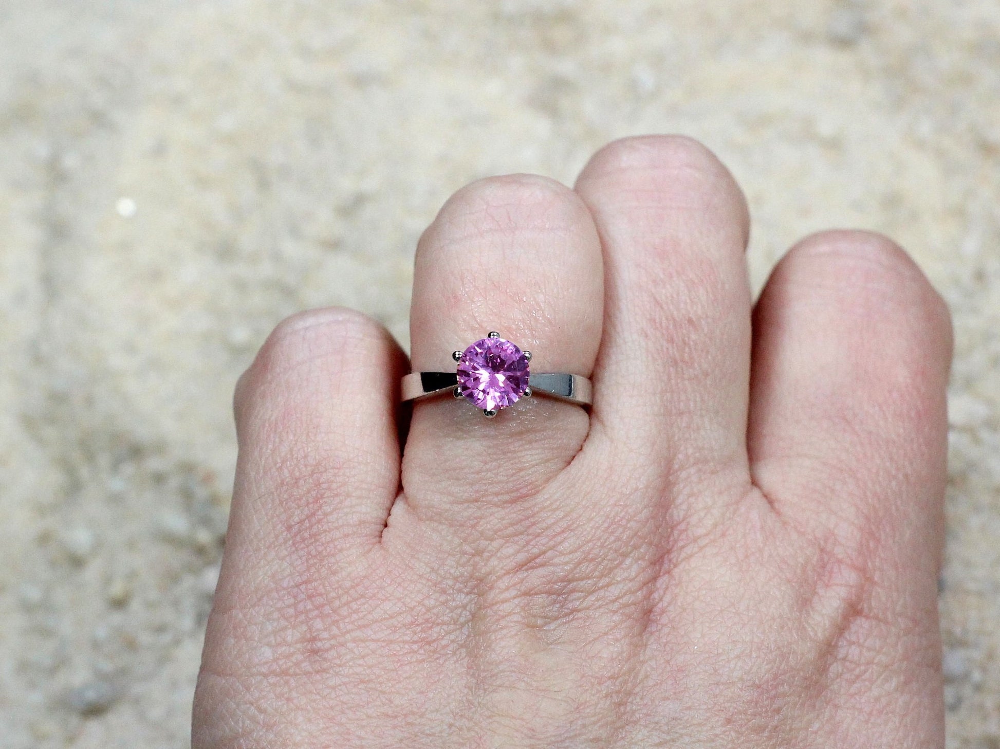 Pink Sapphire Engagement Ring, 6 prong, Solitaire, 1.5ct, 7mm, Promise Ring, Gift for Her, Pink Sapphire Ring BellaMoreDesign.com