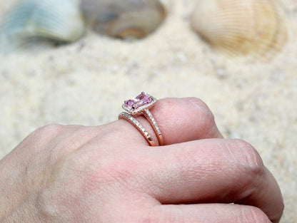 Pink Sapphire Engagement Ring Set,Half Eternity Wedding Band Set,Hemera,2ct Ring Set,White-Yellow-Rose Gold-10k-14k-18k-Platinum BellaMoreDesign.com