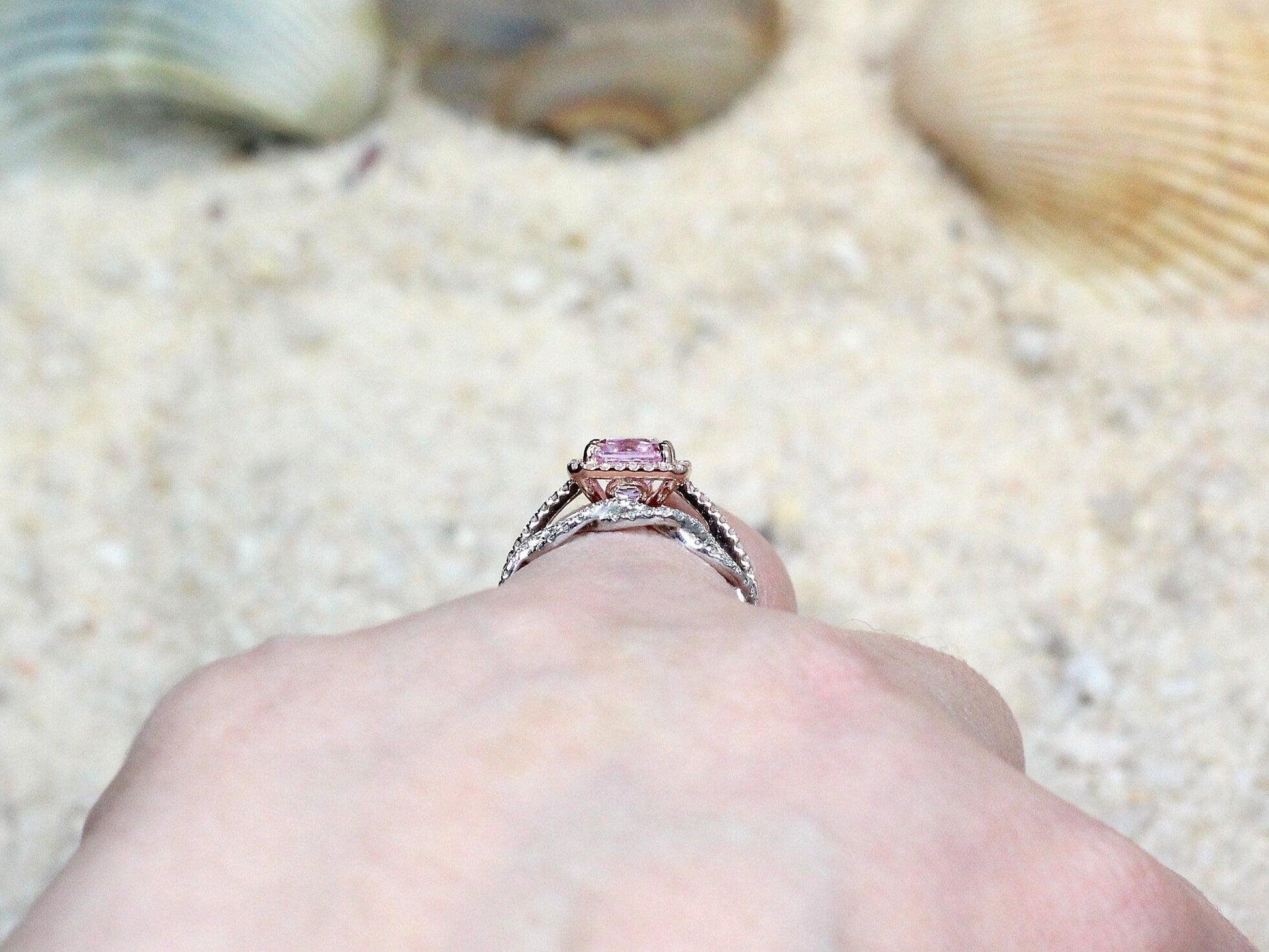 Pink Sapphire Engagement Ring Set,Infinity Band,Wedding Band Set,Hemera,2ct Ring,Sapphire Ring,Pink Sapphire Ring,White-Yellow-Rose Gold BellaMoreDesign.com
