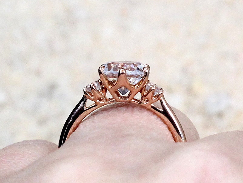 Pink Sapphire Ring, Moissanite Side Gems, 3 Gem Stone, Cupid, 2cts BellaMoreDesign.com