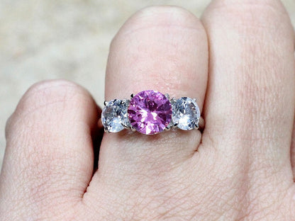 Pink & White Sapphire Engagement Ring,Jubilee,2ct Ring,White Sapphire Ring,Pink Sapphire Ring,White-Yellow-Rose Gold-10k-14k-18k BellaMoreDesign.com
