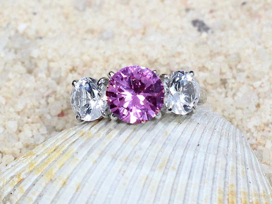 Pink & White Sapphire Engagement Ring,Jubilee,2ct Ring,White Sapphire Ring,Pink Sapphire Ring,White-Yellow-Rose Gold-10k-14k-18k BellaMoreDesign.com