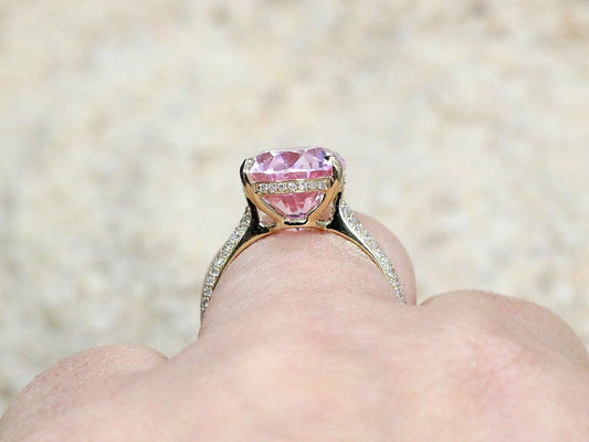 Pink & White Sapphire Engagement Ring Typhon Oval 9ct 15x10mm Custom Size White-Yellow-Rose Gold-10k-14k-18k-Platinum BellaMoreDesign.com