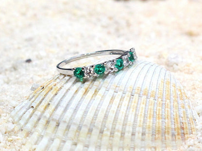 Ready to Ship Emerald & White Sapphire Engagement Ring Band Half Eternity Round Stackable Morpheus Custom Size BellaMoreDesign.com