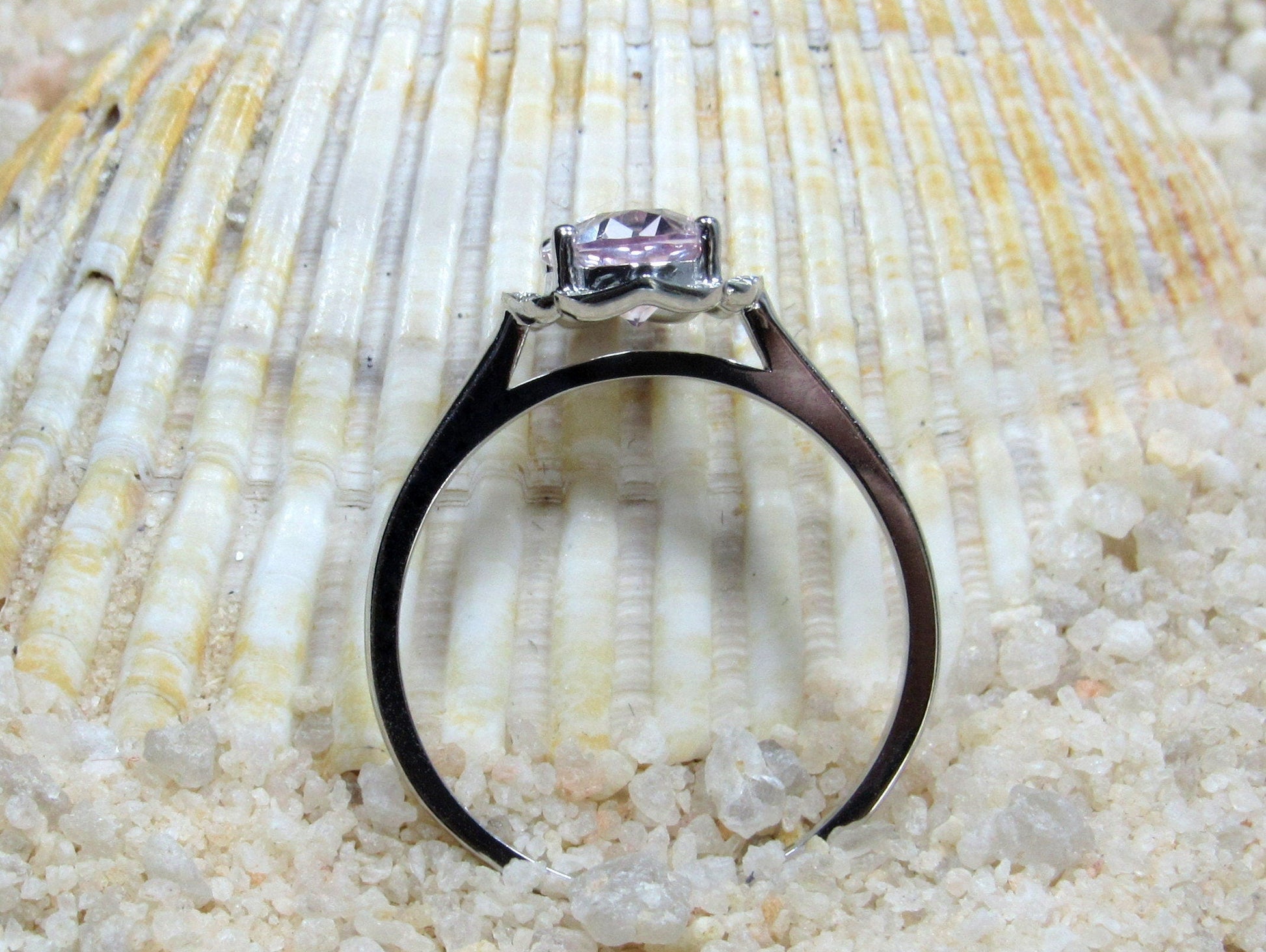 Ready to Ship Peach Sapphire Oval Engagement Ring, Floral Ring, Sospita, 2ct Ring, 8x6mm Oval BellaMoreDesign.com