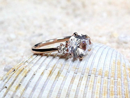 Ready to Ship White Sapphire Engagement Ring 3 Gem Stone Round Cupid Anniversary 2ct 8mm Custom Size 10k Rose Gold BellaMoreDesign.com