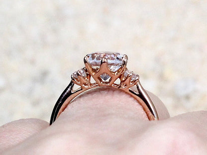 Ready to Ship White Sapphire Engagement Ring 3 Gem Stone Round Cupid Anniversary 2ct 8mm Custom Size 10k Rose Gold BellaMoreDesign.com