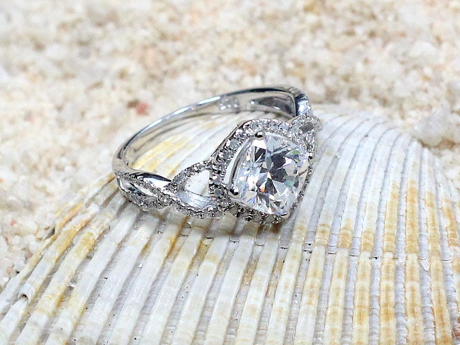 Ready to ship Infinity Cushion Halo CZ Ring, Diamond Band,  Notus, 2ct, 7.5mm, Gift For Her BellaMoreDesign.com