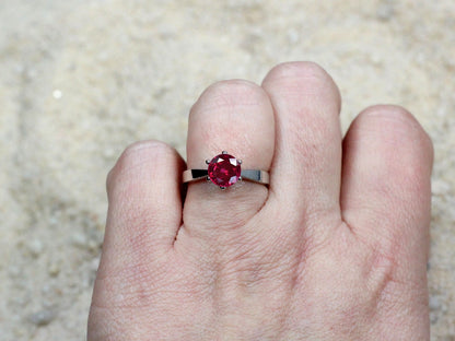 Ruby 6 prong Round cut Tapered Design Solitaire Engagement Ring 1.5ct 7mm Custom Size White-Yellow-Rose Gold-10k-14k-18k-Platinumm BellaMoreDesign.com