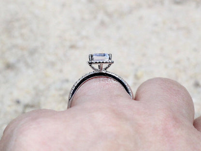 Ruby & Diamonds Halo Engagement Ring Emerald cut Ione 2ct 8x6mm Custom Size White-Yellow-Rose Gold-10k-14k-18k-Platinum BellaMoreDesign.com