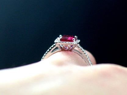 Ruby & Diamonds Halo Engagement Ring Emerald cut Red Hemera 2ct 8x6mm Custom Size White-Yellow-Rose Gold-10k-14k-18k-Platinum BellaMoreDesign.com