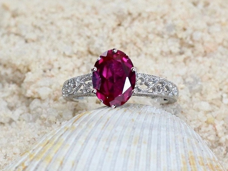 Ruby Engagement Ring, Antique Ring, Filigree Ring, Oval Red Polymnia 3ct 9x7mm, Red Ruby Ring, Ruby Ring, Filigree Engagement Ring BellaMoreDesign.com