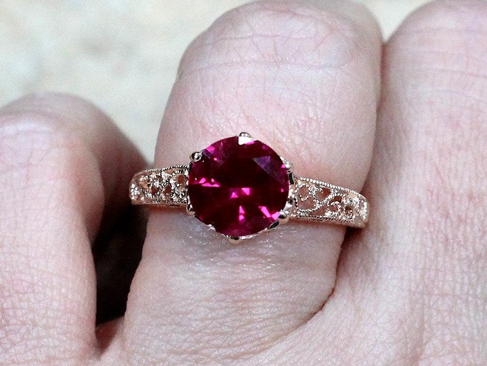 Ruby Engagement Ring,Filigree Ring,Miligrain Ring,Polymnia,3ct Ring,Ruby Ring White-Yellow-Rose gold 10k-14k-18k-platinum,Vintage Ruby Ring BellaMoreDesign.com
