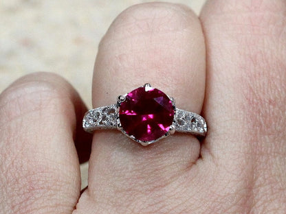 Ruby Engagement Ring,Filigree Ring,Miligrain Ring,Polymnia,3ct Ring,Ruby Ring White-Yellow-Rose gold 10k-14k-18k-platinum,Vintage Ruby Ring BellaMoreDesign.com