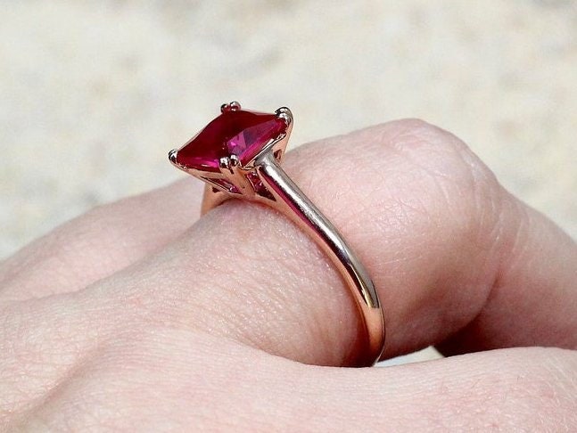 Ruby Engagement Ring,Ruby Ring,Princess Cut Ring,double prong,Solitaire,Phoebe,3.5ct Ring,White-Yellow-Rose Gold-10k-14k-18k-Platinum BellaMoreDesign.com