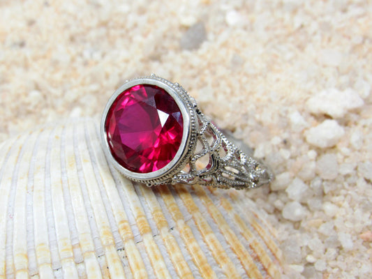 Ruby Engagement Ring,Ruby Vintage Ring, Aegle,Antique Ring,Bezel Set Ring,Filigree Ring,5ct Ring,White-Yellow-Rose Gold-10k-14k-18k-Platinum BellaMoreDesign.com