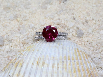 Ruby Engagement Ring Set,Wedding Band Set,Half Eternity Band,Ruby Ring,Pistis,2ct Ring,White-Yellow-Rose Gold-10k-14k-18k-Platinum BellaMoreDesign.com