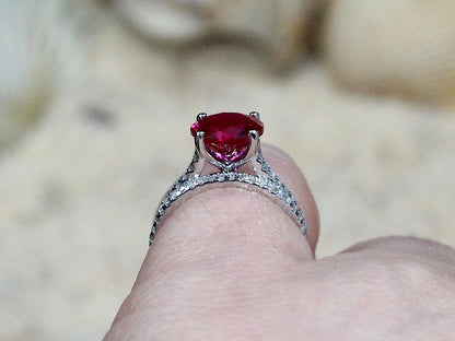 Ruby Engagement Ring Set,Wedding Band Set,Half Eternity Band,Ruby Ring,Pistis,2ct Ring,White-Yellow-Rose Gold-10k-14k-18k-Platinum BellaMoreDesign.com