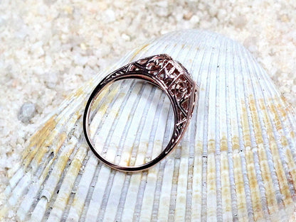 Ruby Engagement Ring, Vintage, Antique, Filigree, Round cut, .75ct, 5mm, Kassandra BellaMoreDesign.com