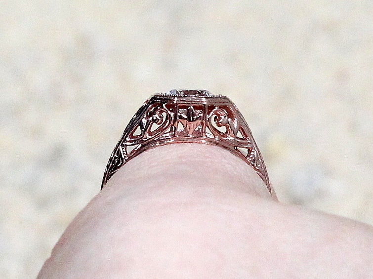Ruby Engagement Ring, Vintage, Antique, Filigree, Round cut, .75ct, 5mm, Kassandra BellaMoreDesign.com
