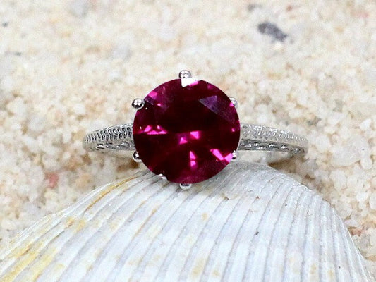 Ruby Engagement Ring,Vintage Ring,Antique Ring,Filigree Ring,Maia,3ct Ring,Sapphire Ring,White-Yellow-Rose Gold-Platinum BellaMoreDesign.com
