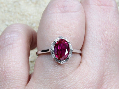 Ruby Oval Engagement Ring, Floral Ring, Sospita, 2ct Ring, White-Yellow-Rose Gold-10k-14k-18k-Platinum, 8x6mm Oval BellaMoreDesign.com