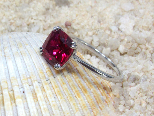 Ruby Ring,Cushion Cut Ring,Double Prong Ring,Solitaire Ring,Phoebe,3ct Ring,White-Yellow-Rose Gold-10k-14k-18k-Platinum,8mm BellaMoreDesign.com