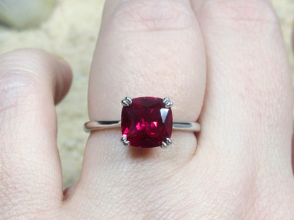 Ruby Ring,Cushion Cut Ring,Double Prong Ring,Solitaire Ring,Phoebe,3ct Ring,White-Yellow-Rose Gold-10k-14k-18k-Platinum,8mm BellaMoreDesign.com