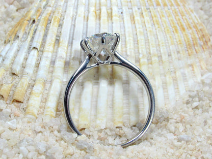 Simulated Diamond, Moissanite Round cut Engagement Ring, Solitaire Dinlas 6 prong 2ct 8mm Custom Siz White-Yellow-Rose Gold-Platinum BellaMoreDesign.com