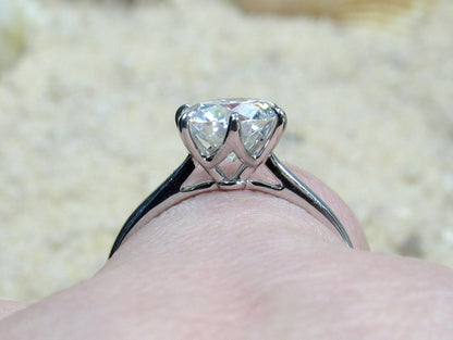 Simulated Diamond, Moissanite Round cut Engagement Ring, Solitaire Dinlas 6 prong 2ct 8mm Custom Siz White-Yellow-Rose Gold-Platinum BellaMoreDesign.com
