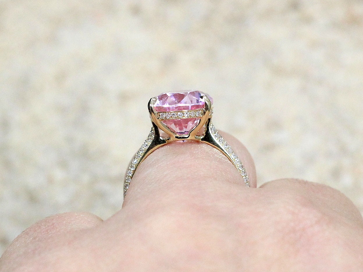 Soft Pink Sapphire & White Sapphire Engagement Ring Typhon Oval 9ct 15x10mm Custom Size White-Yellow-Rose Gold-10k-14k-18k-Platinum BellaMoreDesign.com