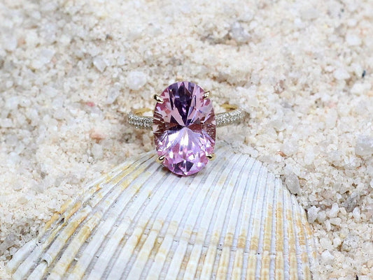 Soft Pink Sapphire & White Sapphire Engagement Ring Typhon Oval 9ct 15x10mm Custom Size White-Yellow-Rose Gold-10k-14k-18k-Platinum BellaMoreDesign.com