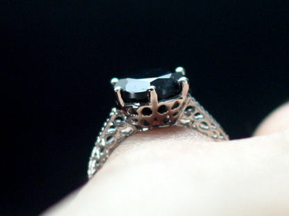 This Amazing Unique Black Spinel Engagement Ring, Antique, Vintage, Filigree, Maia, Round cut, 3ct, 9mm BellaMoreDesign.com