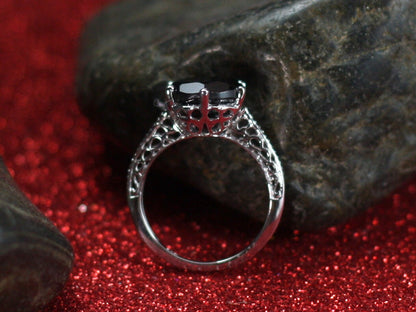 This Amazing Unique Black Spinel Engagement Ring, Antique, Vintage, Filigree, Maia, Round cut, 3ct, 9mm BellaMoreDesign.com