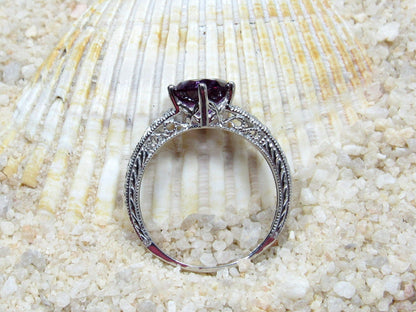 Vintage Color Change Sapphire & Diamonds Engagement Ring Antique Filigree Round Polymnia 2ct 8mm Custom White-Yellow-Rose Gold-14k-18k-Plat BellaMoreDesign.com