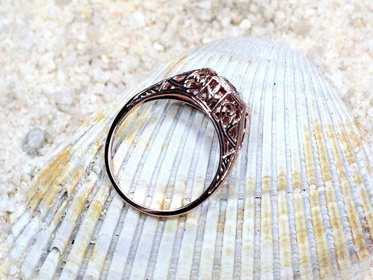 Vintage Moissanite Engagement Ring Antique Filigree Round Kassandra .50ct 5mm Custom White-Yellow-Rose Gold-10k-14k-18k-Platinum BellaMoreDesign.com