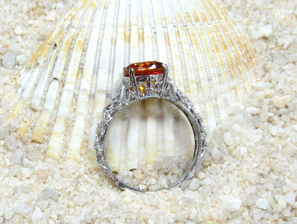Vintage Moonstone Engagement Ring Antique Style Prong Filigree Round Andromeda 2cts 8mm Custom White-Yellow-Rose Gold-10k-14k-18k-Platinum BellaMoreDesign.com