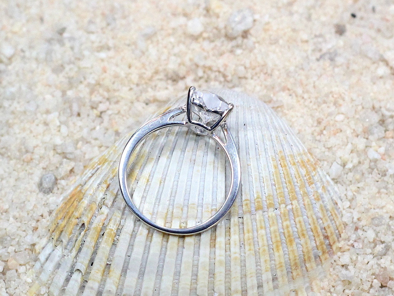 White Sapphire & Diamonds Engagement Ring My Heart Love Promise Ring 2ct 8mm Custom Size White-Yellow-Rose Gold-10k-14k-18k-Platinum BellaMoreDesign.com