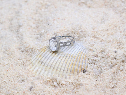 White Sapphire & Diamonds Engagement Ring Oval Halo XOXO Twisted Twist 3.5ct 10x8mm Custom Size White-Yellow-Rose Gold-10k-14k-18k-Platinum BellaMoreDesign.com