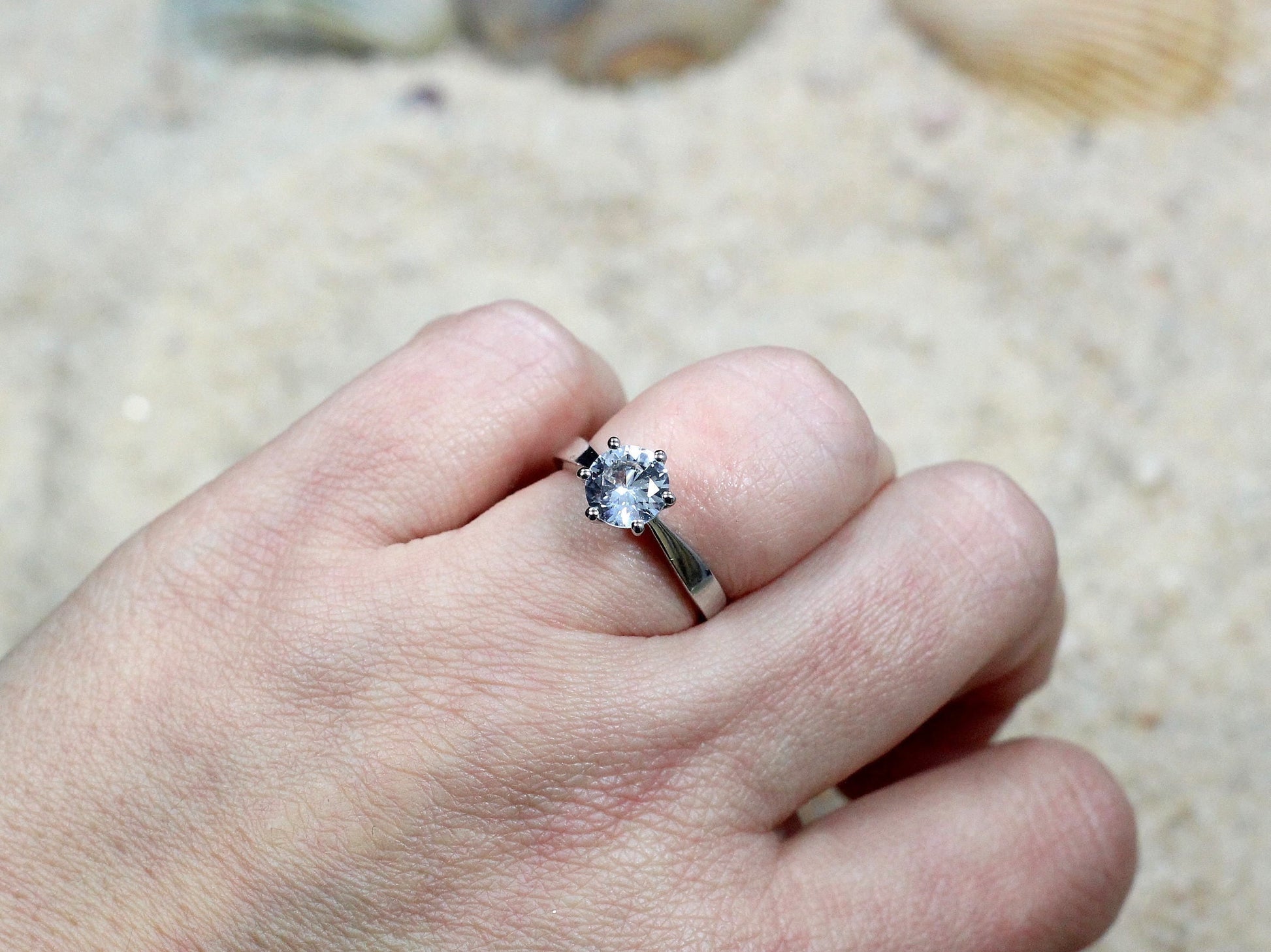White Sapphire Engagement Ring,6 prong Ring,White Sapphire Ring,Solitaire Ring,1.5ct Ring,White-Yellow-Rose Gold-10k-14k-18k-Platinum BellaMoreDesign.com