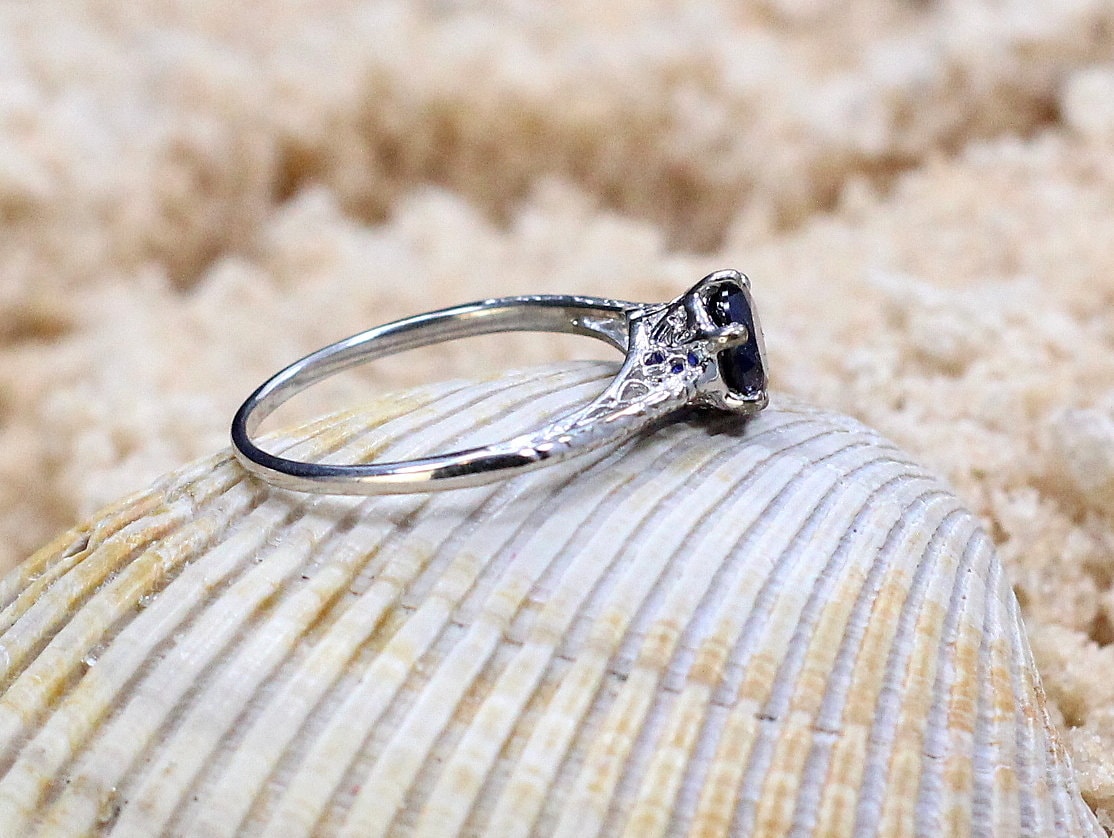 White Sapphire Engagement Ring,Antique Ring,Filigree Ring,Rhemba,1ct Ring,Vintage Sapphire Ring,White Sapphire Ring,Sapphire Ring BellaMoreDesign.com