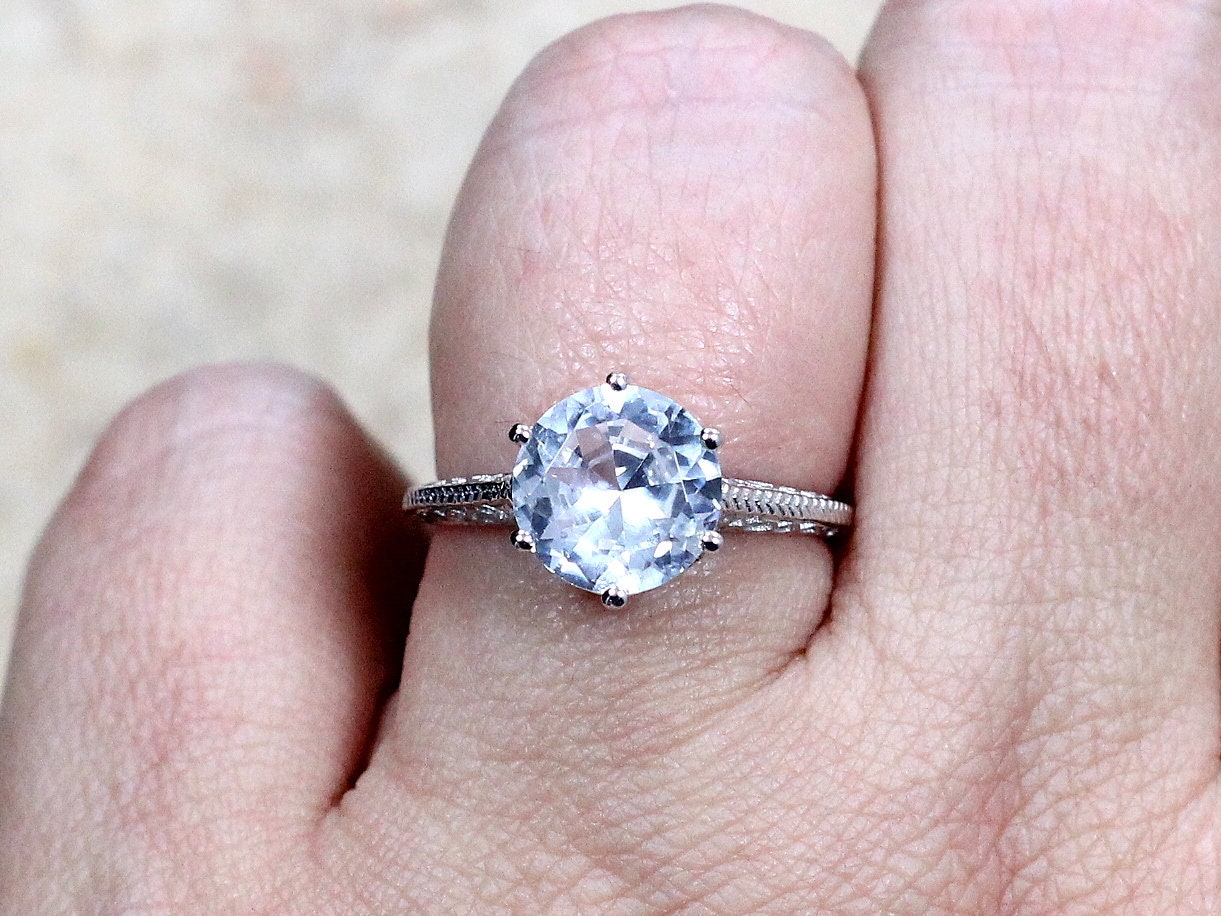 White Sapphire Engagement Ring,Antique Ring,Vintage Ring,Filigree Ring,Maia,Sapphire Engagement Ring,White Sapphire Ring,3ct Ring BellaMoreDesign.com