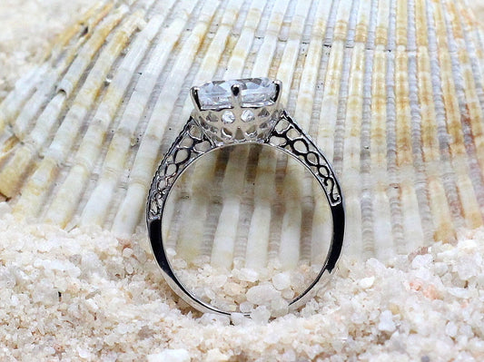 White Sapphire Engagement Ring,Antique Ring,Vintage Ring,Filigree Ring,Maia,Sapphire Engagement Ring,White Sapphire Ring,3ct Ring BellaMoreDesign.com