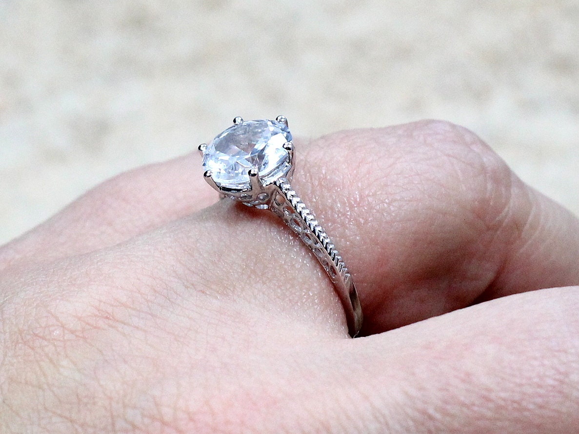 White Sapphire Engagement Ring,Antique Ring,Vintage Ring,Filigree Ring,Maia,Sapphire Engagement Ring,White Sapphire Ring,3ct Ring BellaMoreDesign.com
